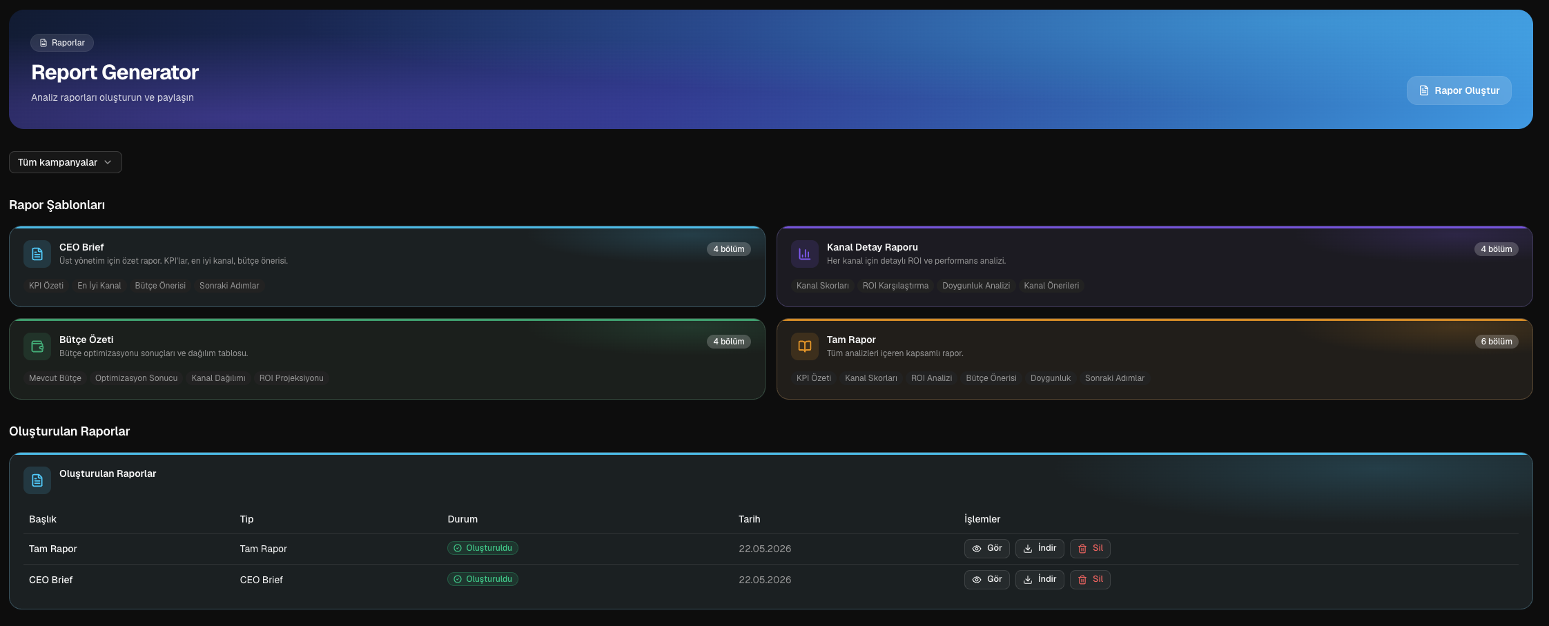 Report Generator — otomatik rapor üretimi